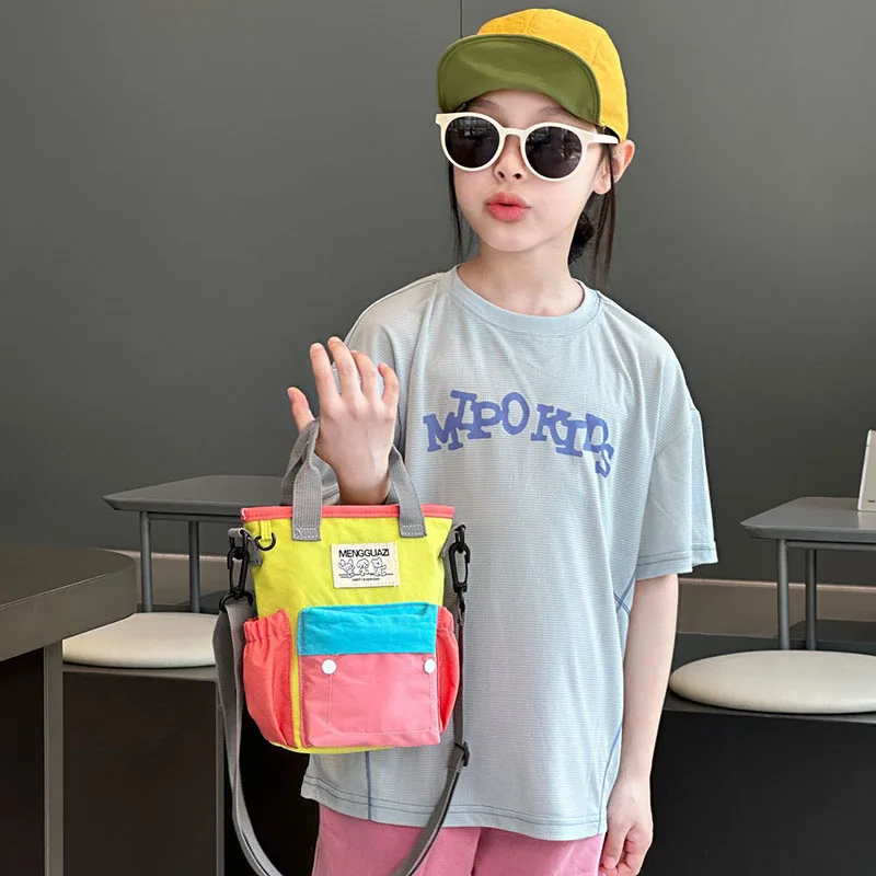 2026 New Kids Bag Color Blocking Girls Crossbody Bag Letter Dogs Children Handbag Large Capacity Boys Shoulder Bag