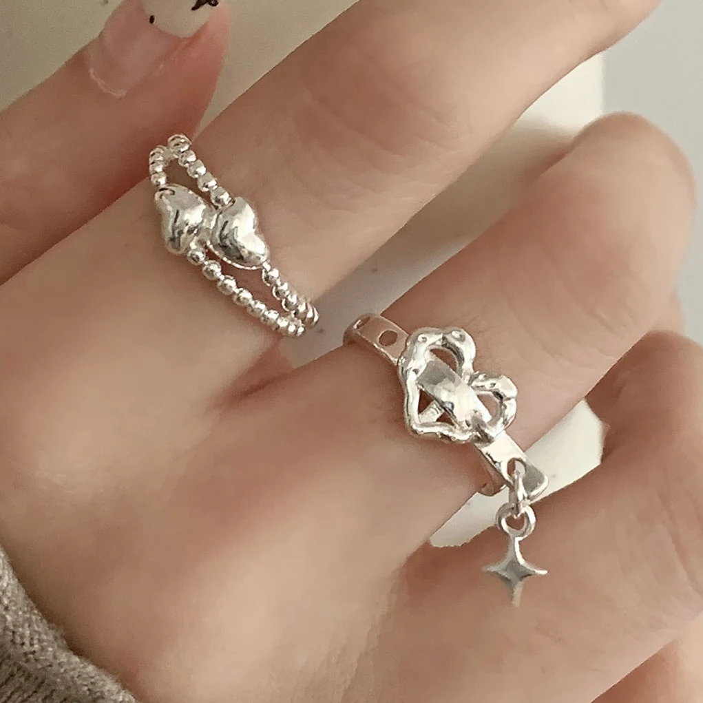 925 Sterling Silver Open Finger Ring Opal Flower Heart Flower String Style Punk For Women Jewelry Gift Dropship Wholesale