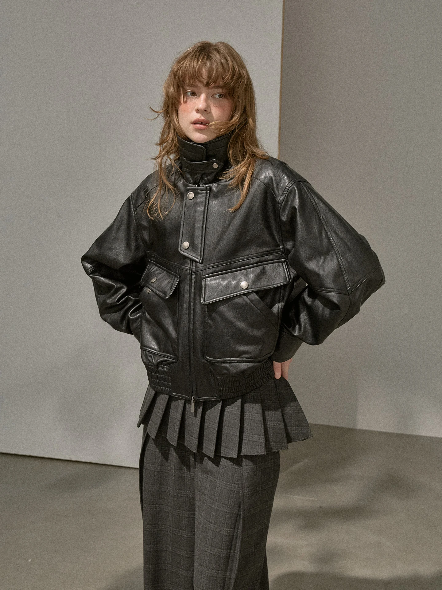 Giacca in Pelle Slim Fit DIDDI MODA Bla Brown con Colletto Grande, Stile Motociclista, Olio Cerato, Cappotto Alla Moda per Giovani