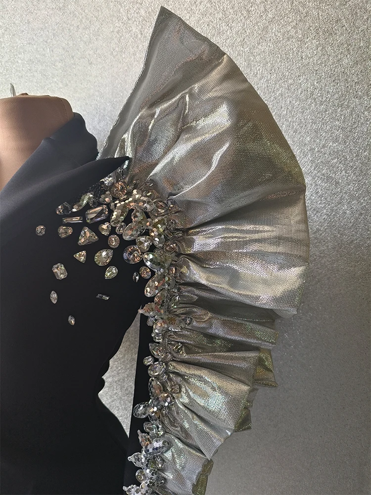 السيدات بدلة سوداء تصميم لامعة حجر الراين أداء فستان المغني Dj Ds ملهى ليلي بار حفلة المرحلة زي سحب الملكة زي