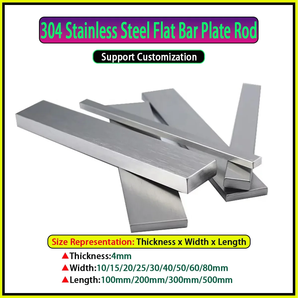 

Width 10/15/20/25/30/40/50/60-100mm Length 100mm 200mm 300mm 500mm 304 Stainless Steel Flat Bar Plate Rod Customized Processing