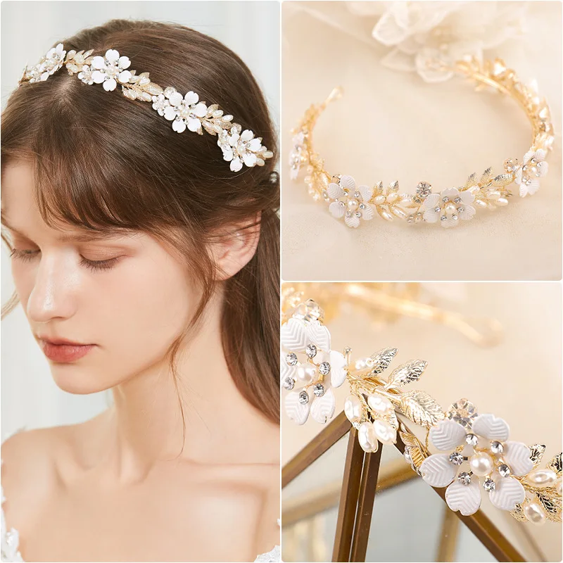 

New Baroque Bride Alloy Crown Inlaid with Pearl Rhinestone Handmade Bride Hair Band Women Party Jewelry