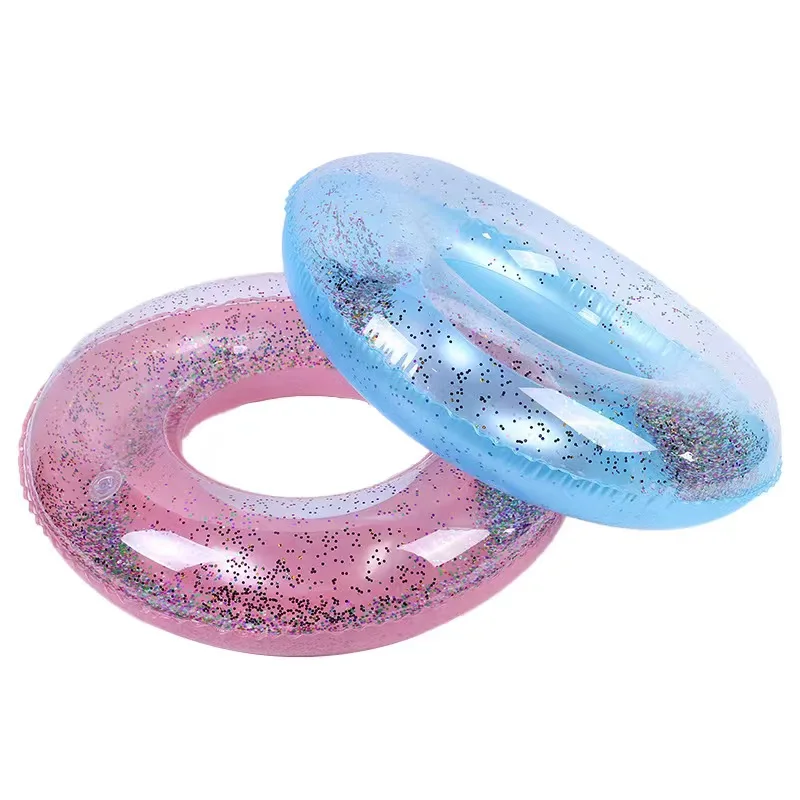 

factory hot sell customize inflatable swim ring adults and kids floating toys for pool pvc material glitter swim tubes wholesale