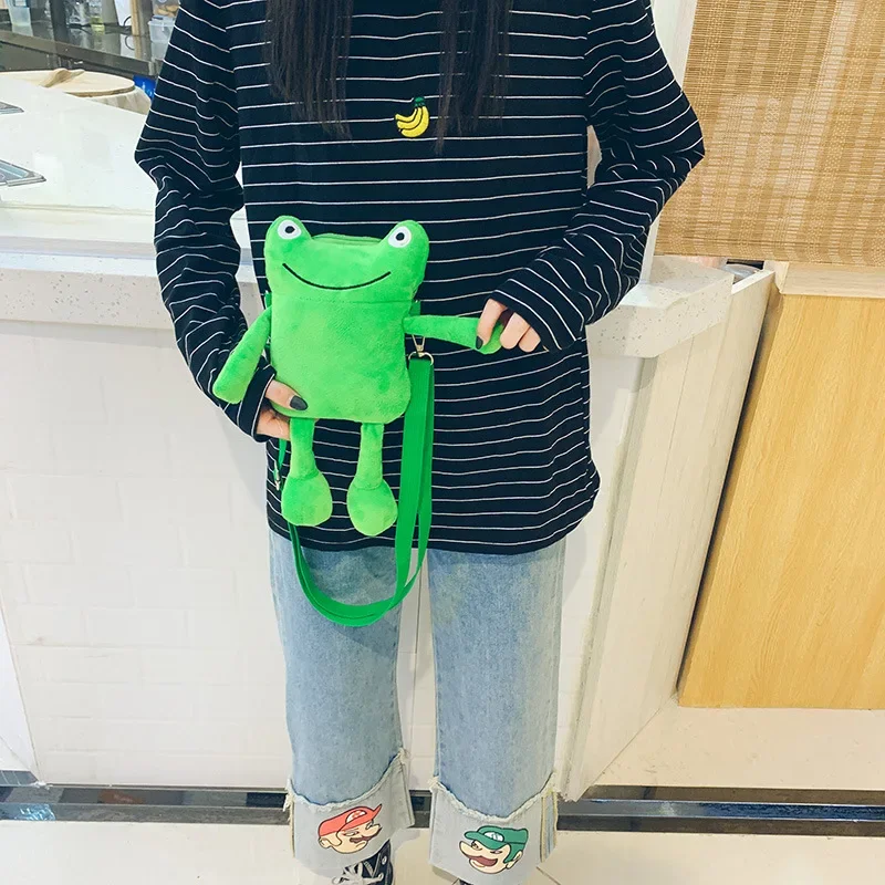 Frog Bag Women Personality Shoulder Messenger Bag Funny Cute Cartoon Green Plush Bag