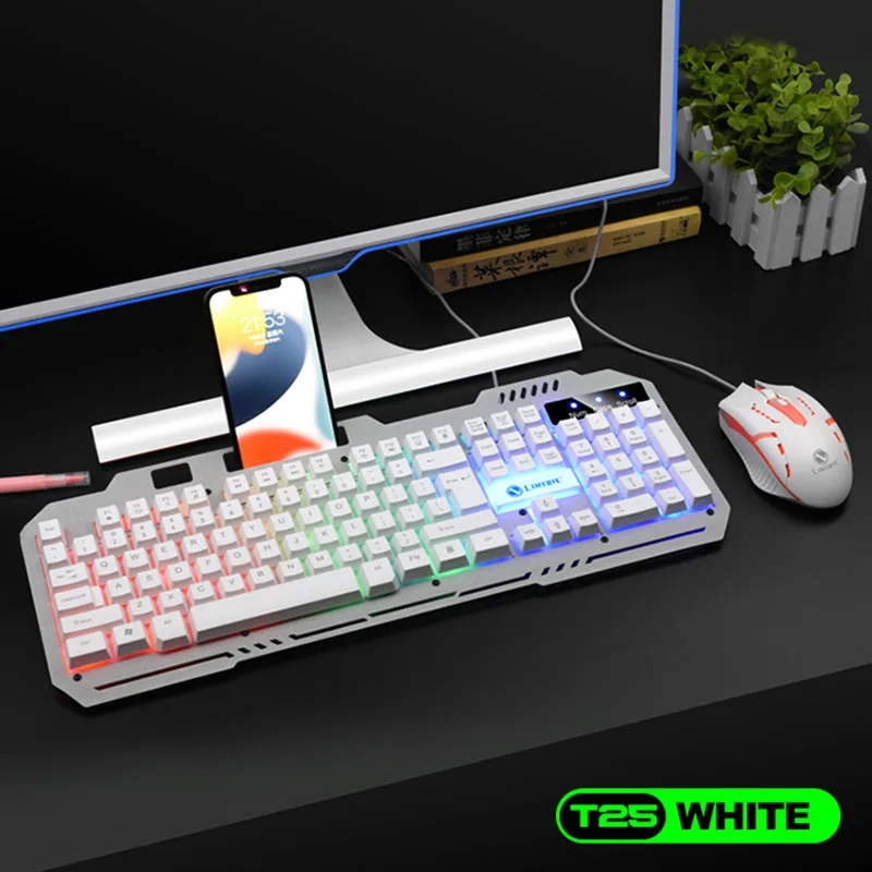 T25 Wired Keyboard Mouse Set LED Luminous E-sports Desktop Computer Laptop Office Imitation Mechanical Tactile Game Keyboards