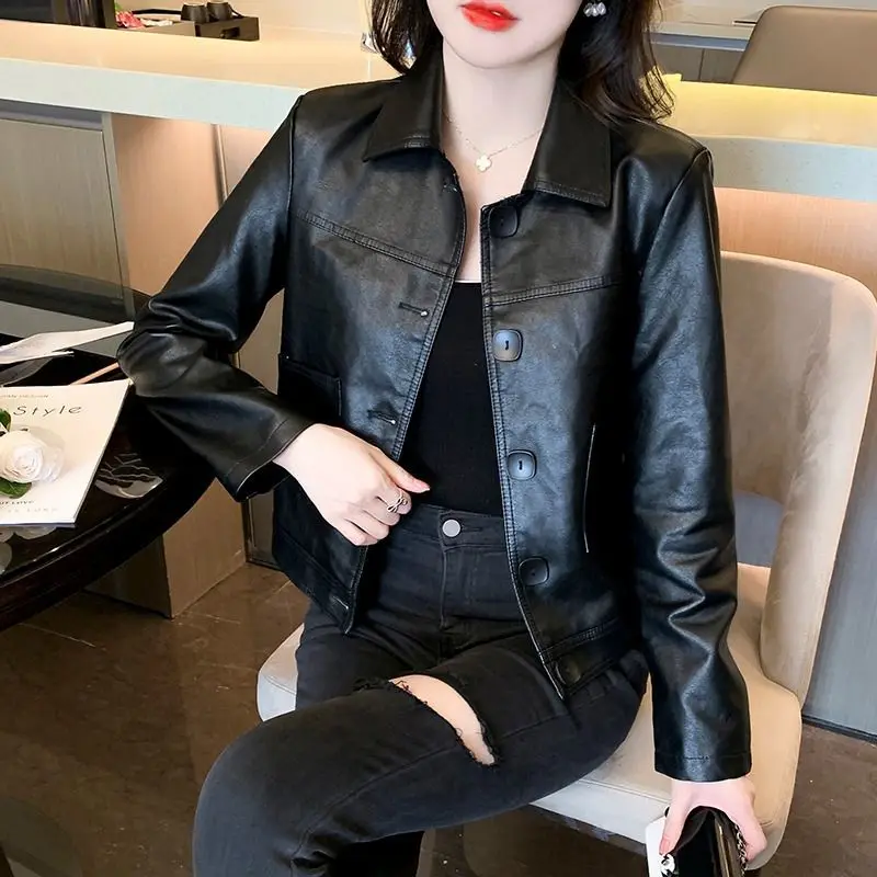 Leather Biker Jacket Women Crop Women\'s Coats On Offer With High Quality Baseball Fashion Trend Clothes Clothing Autumn Bomber