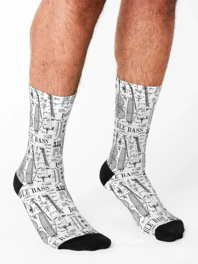 Double Bass Player Bassist Musical Instrument Vintage Patent Socks Hiking boots custom happy new in's Socks Men Women's