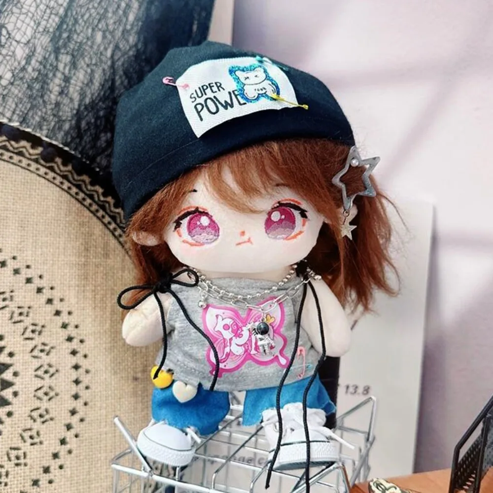 

Y2k 20CM Cotton Doll Clothes Hip Hop Strap Top Stuffed Doll Plush Suit Jeans Mini Plush Toys Clothes 20cm Cotton Doll