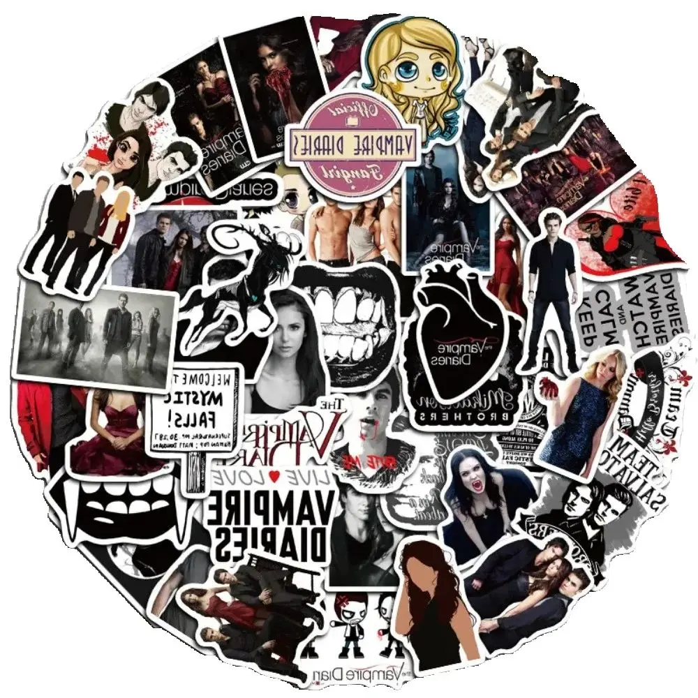 50 قطعة من ملصقات الكمبيوتر المحمول ذات المسلسل التلفزيوني الأمريكي الكلاسيكي لمصاصي الدماء والمذكرات #2