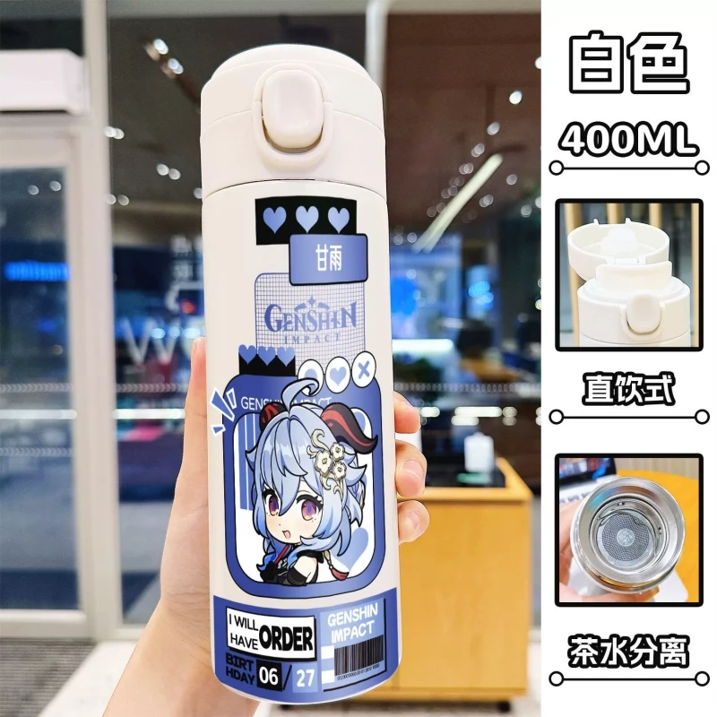 Cartoon Ganyu Kamisato Ayato 400ml Thermos Cup Game Genshin Impact 316 Stainless Steel Water Cup Keep Cold/Warm Students Gift
