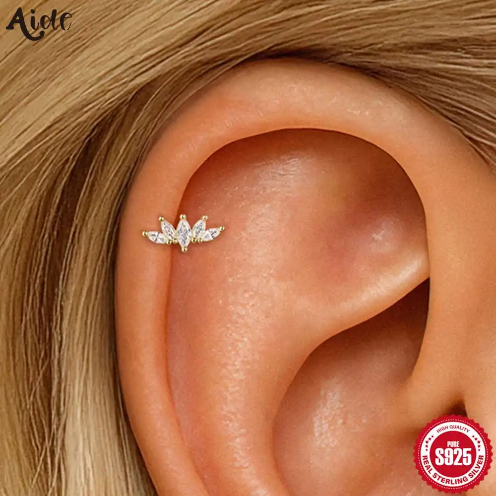 Aide 925 Sterling Silver Tassel Chain Zircon Flat Head Cartilage Piercing Stud Earring For Women Foldable DIY Claasic Earrings