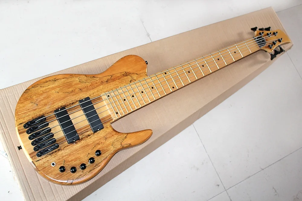 Flyoung Spalted Maple Musical Instruments 6 Strings Electric Bass Guitar Neck Through Bass