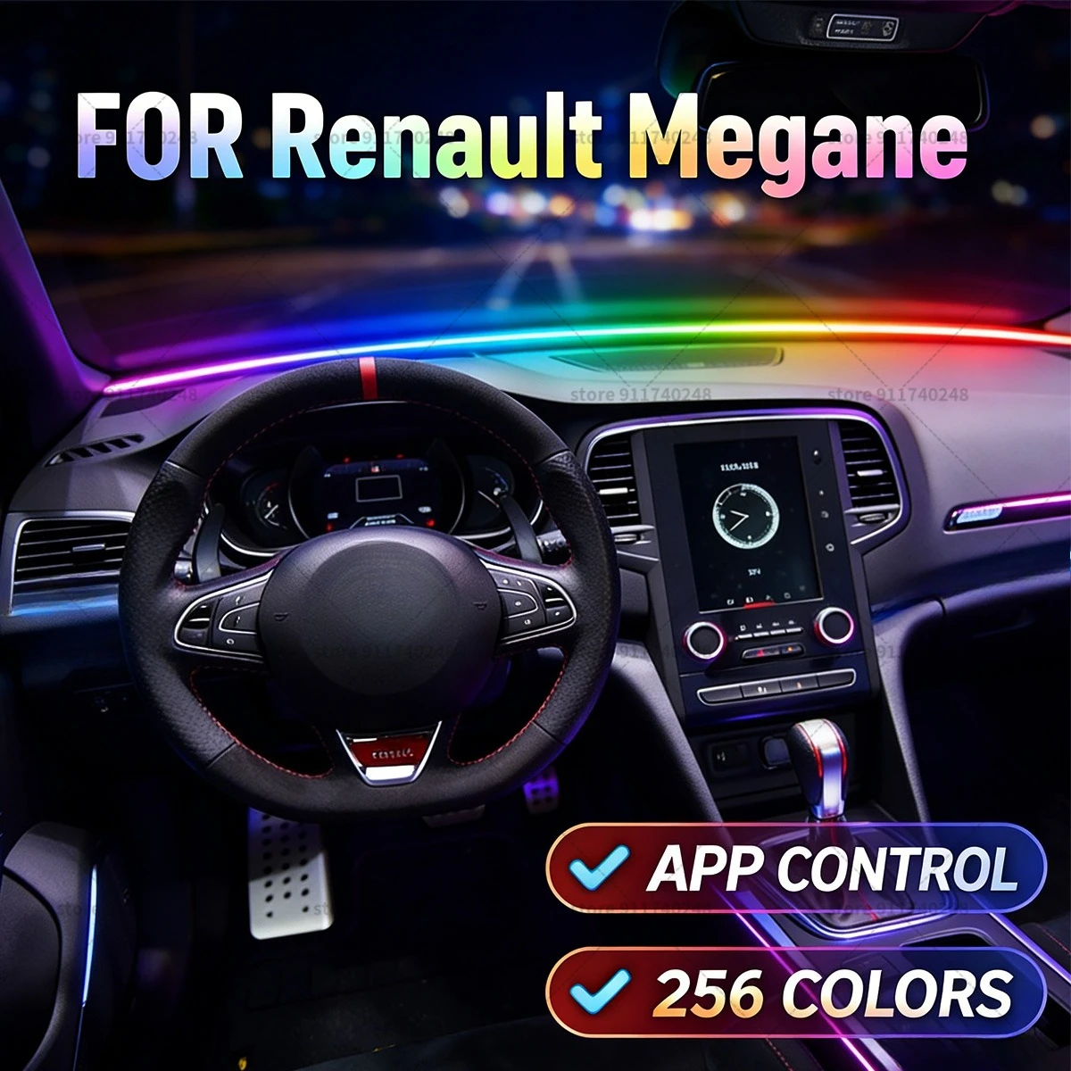 

Для Renault Megane автомобильная декоративная световая полоса, красочная акриловая звукоизоляционная полоса на переднее лобовое стекло, свет окружающей среды