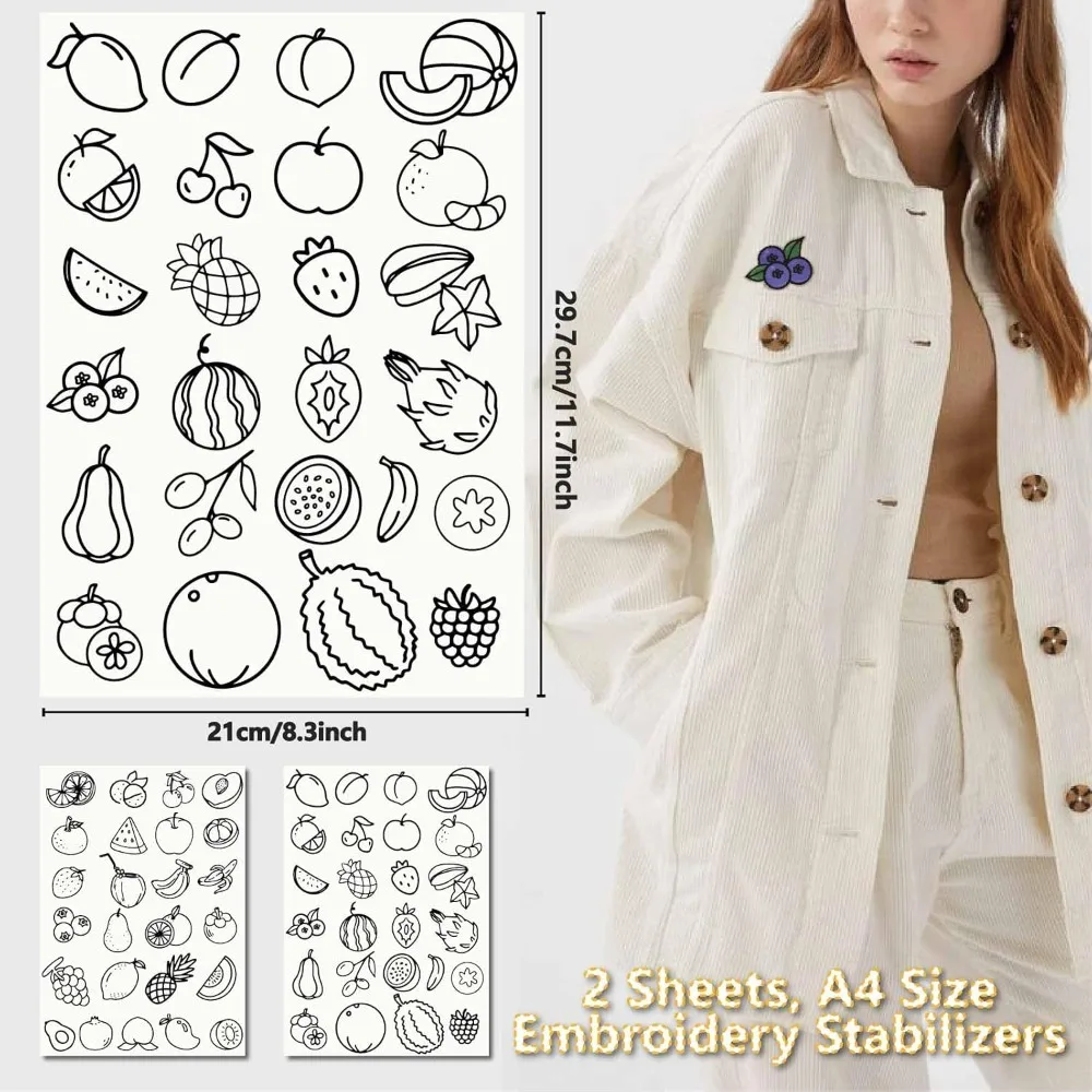 Fruit Water Soluble Embroidery Stabilizers Hand Sewing Stick and Stitch Transfers Paper Wash Away Pre-Printed Self making kit