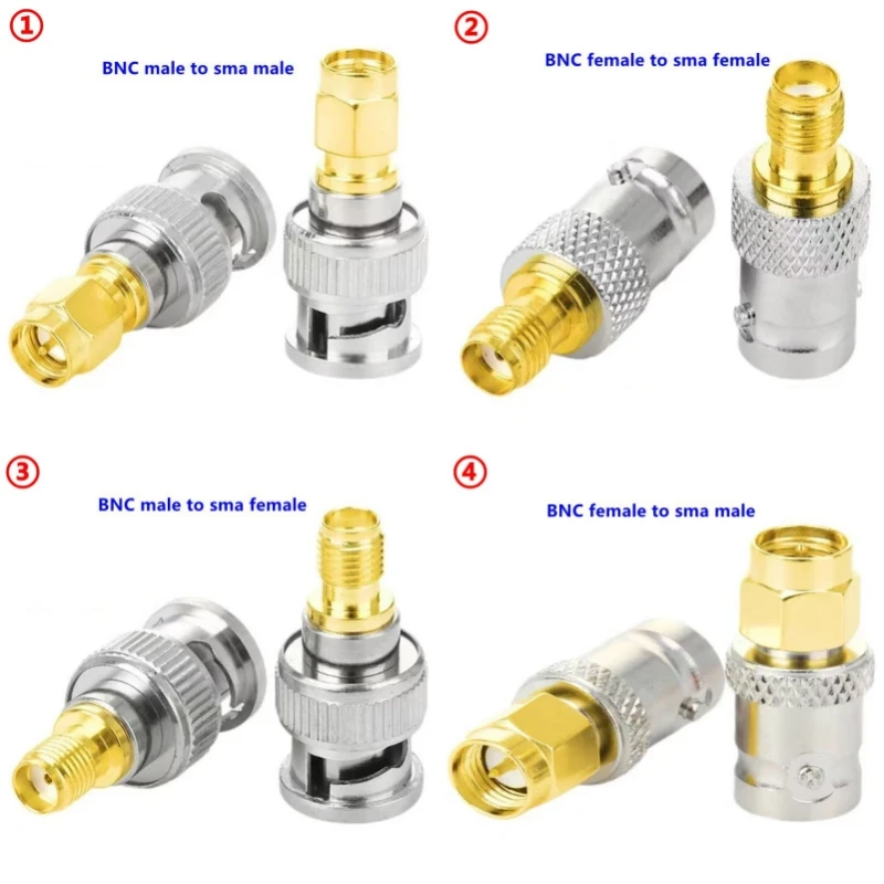 2PCS Q9 BNC To SMA Male Plug&Female Jack Disc RF Adapter Connector 50ohm Wire Terminals Copper Brass Nickel Plating SMA TO BNC