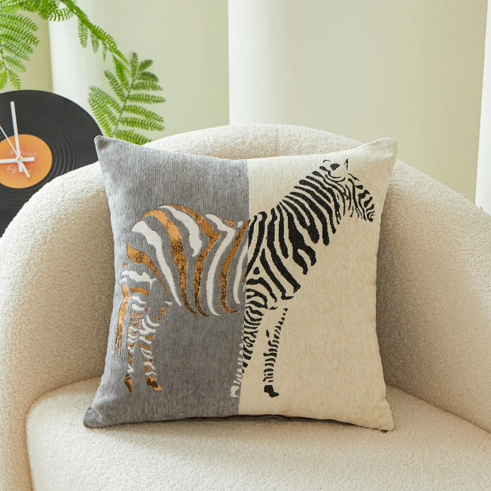 Nordic African Zebra Cushion Square Throw Pillowcase Wild Animal Style Decorative Pillow Cover Chenille Cushion Cover 45x45cm