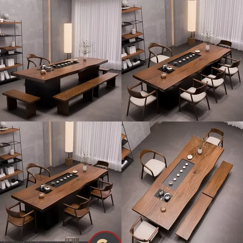 for Solid Wood Coffee Table with Built-in Kettle Multi-functional Modern Simple Design for Living Room and Office Use