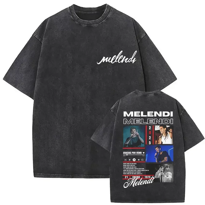 Customization Rapper Melendi Album 2025 Vintage Washed T-Shirts Men's Hip Hop Gothic Short Sleeve T Shirt Unisex Punk Fashion Cl