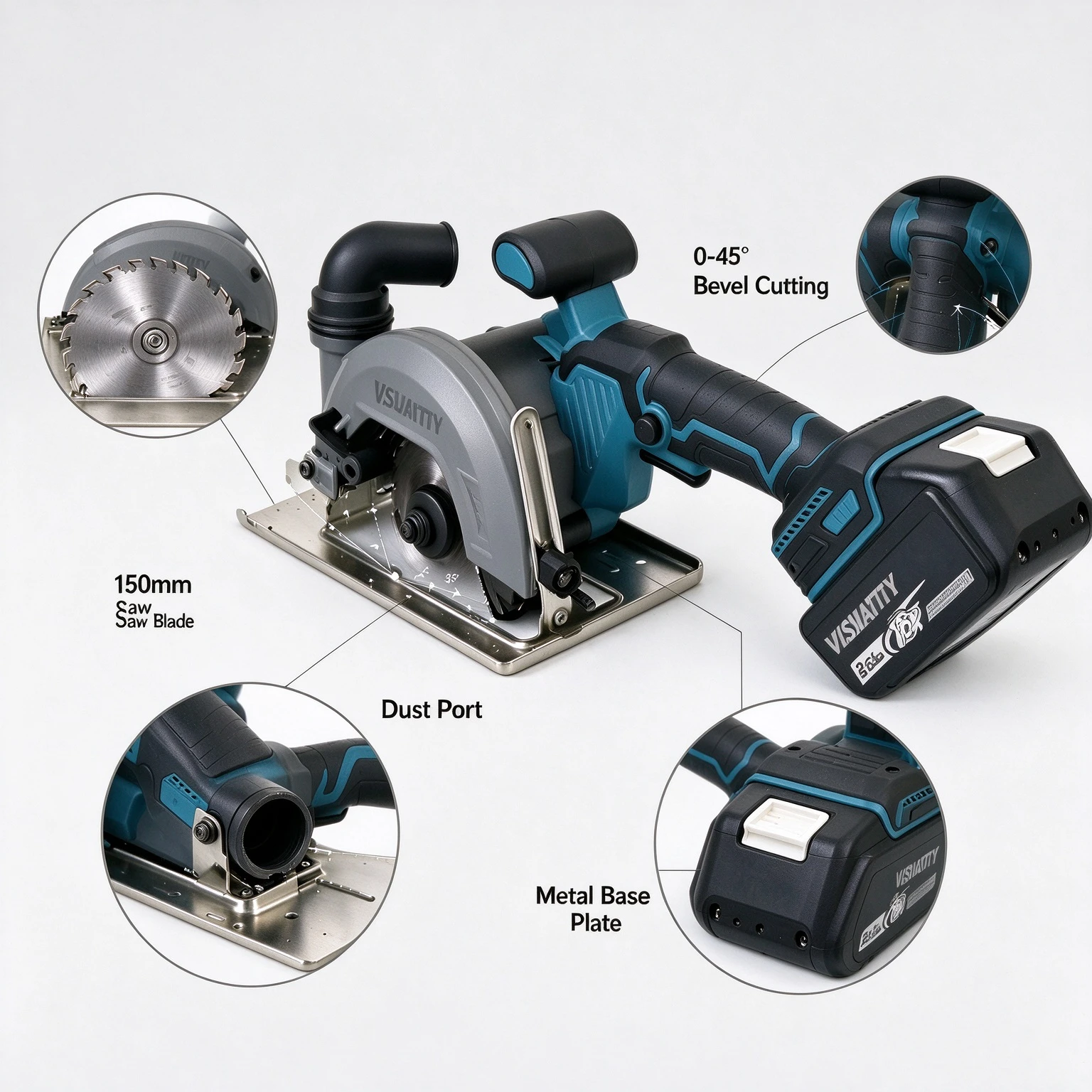150mm 6Inch Brushless Cordless Circular Saw Handheld Woodworking Power Saw,Bevel Cutting Wood Cutter Machine