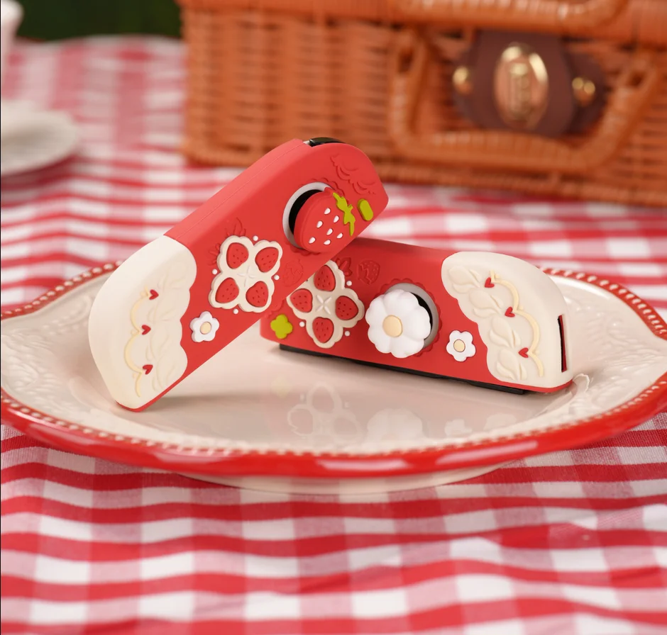 الفراولة الصلب الغطاء الخلفي شل حامي لنينتندو سويتش/Oled Joy-Con تحكم قبضة اليد ABXY أزرار سيليكون غطاء كامل