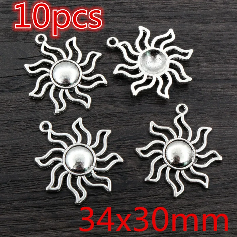 Antique Silver Plated Moon Sun Flower Charms for DIY