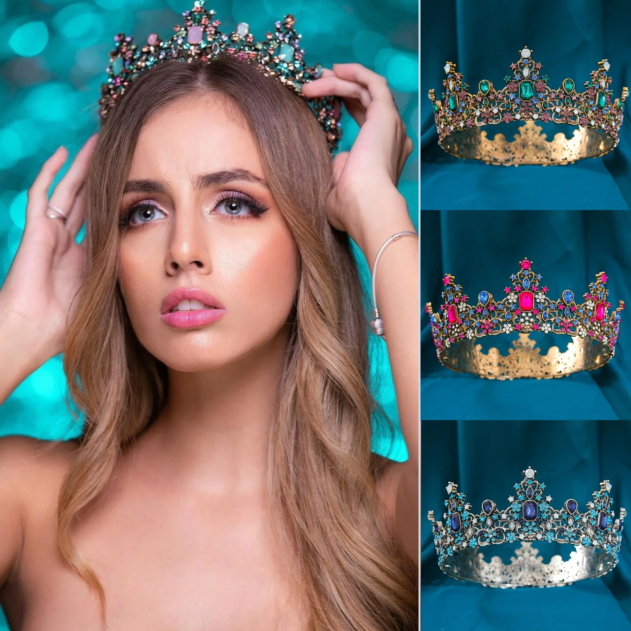 

Baroque Vintage Crystal Tiaras And Crowns Vintage Rhinestone Prom Diadem Crown Bridal Wedding Hair Accessories Jewelry Crown