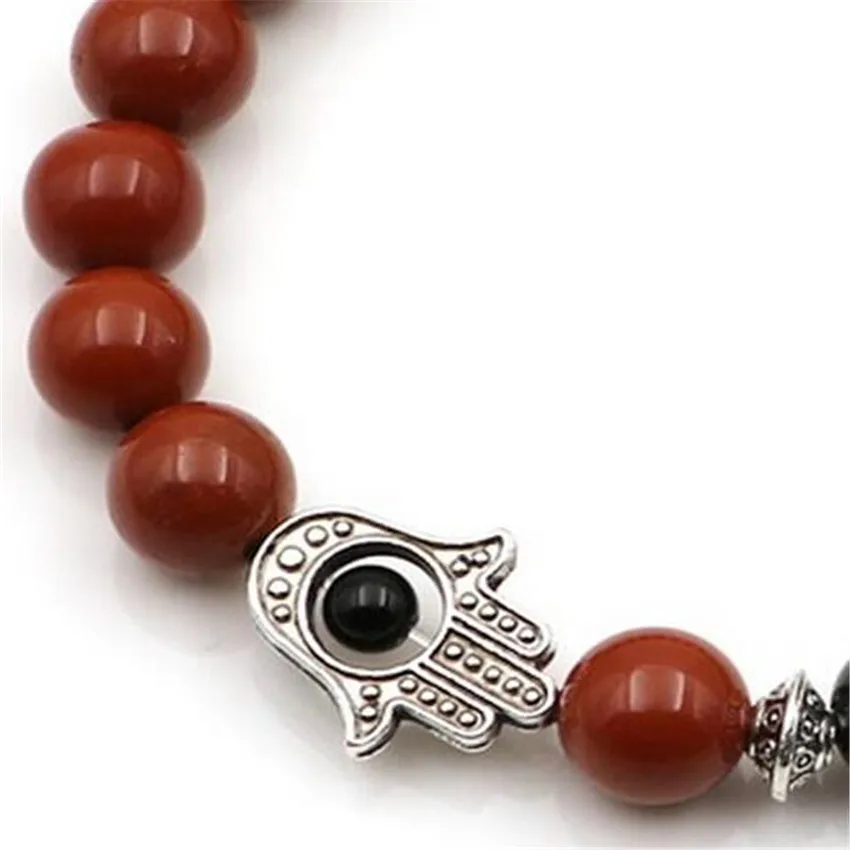 8mm red jasper Black Onyx Gemstone Mala Bracelet 7.5 inches Eco-Friendly Wear Unisex Men Chain Prayer