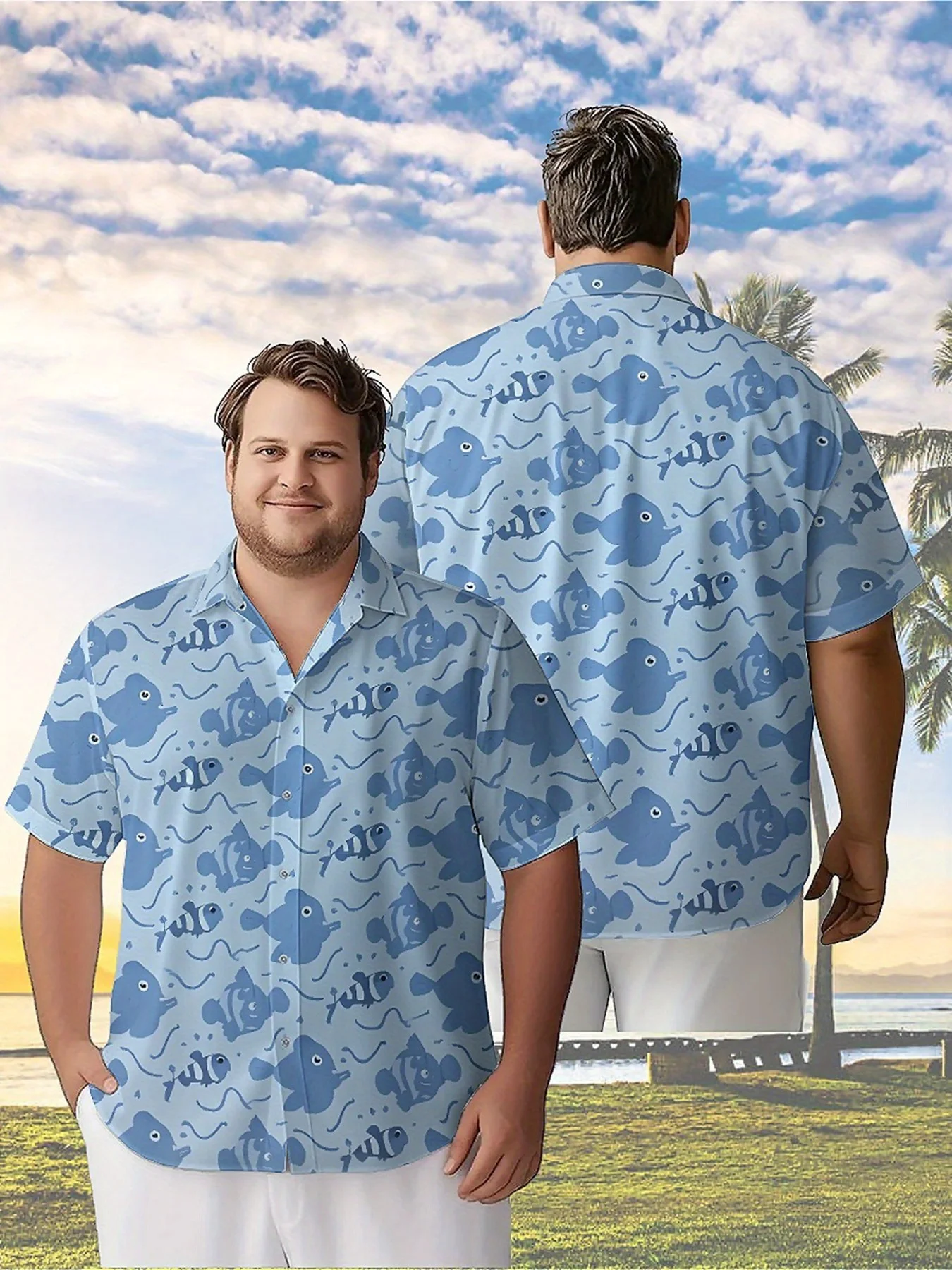 

Men's Plus Size Hawaiian Shirts Blue Ocean Fish Pattern,New in Summer Fashion Tops,Hip Hop Rock Streetwear