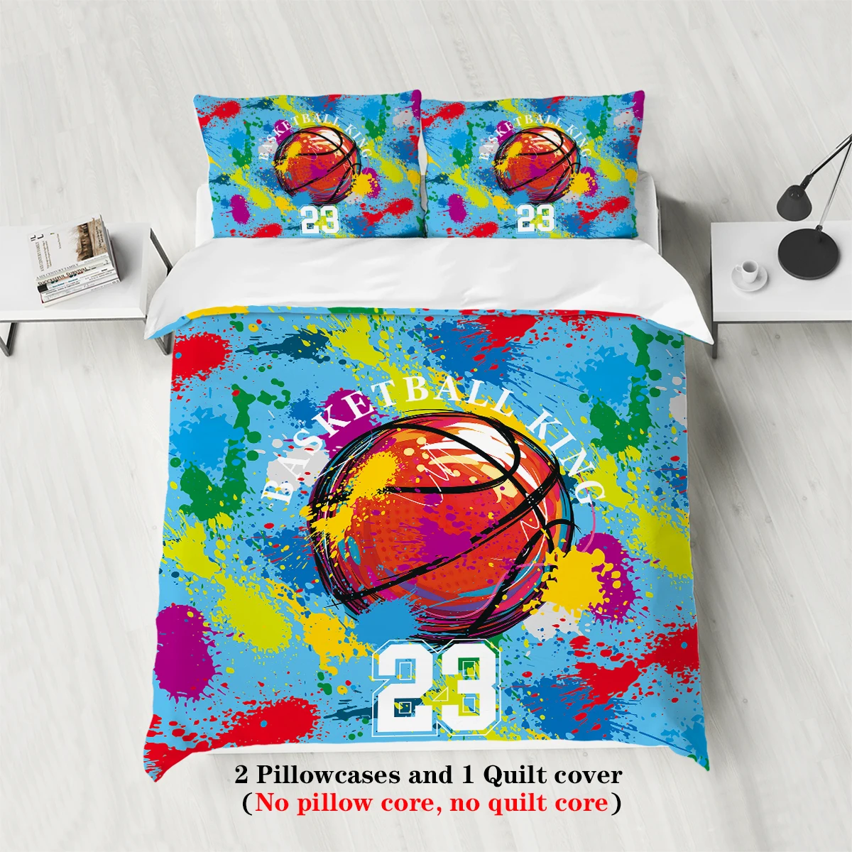 3-piece set, colorful basketball pattern printed duvet set, queen, king, double bed, party  funny and creative bedding set