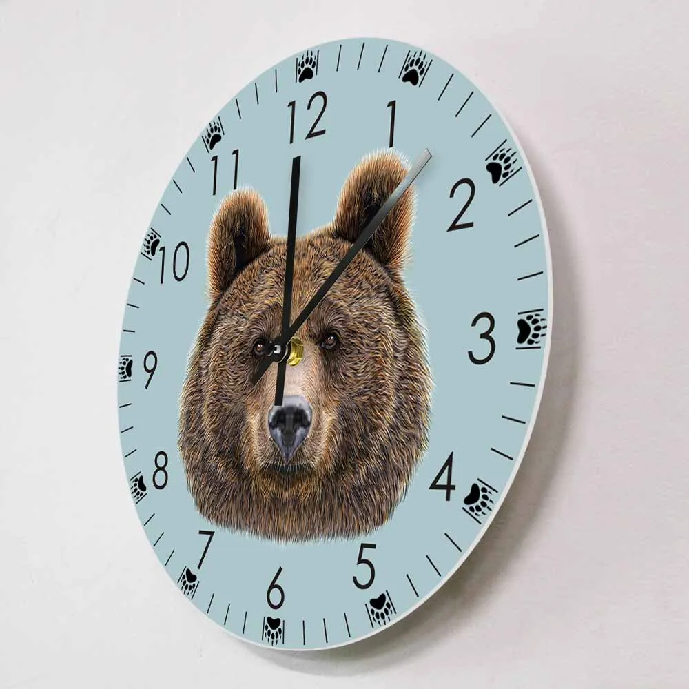 Bear Portrait With Bear Paws Wildlife Animal Wall Clock Man Cave Bedroom Wildness Home Decor Modern Design Silent Quartz Clock