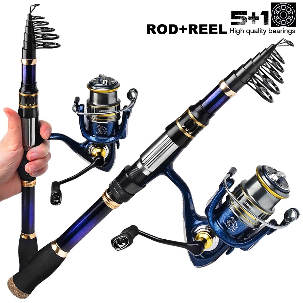 

Fishing Rod Set 1.8m-2.4m 5kg Max Drag Telescopic Spinning Rod with 5+1BB 5.2:1 Gear Ratio Spinning Reel for Combo Rod and Reel