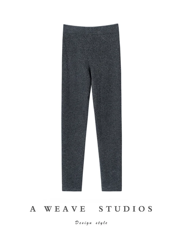 CHICUU Women 100% Cashmere Legging elastyczność Slim Pants Jesień Zima Grube podstawowe legginsy Miękka ciepła dzianina kaszmirowa