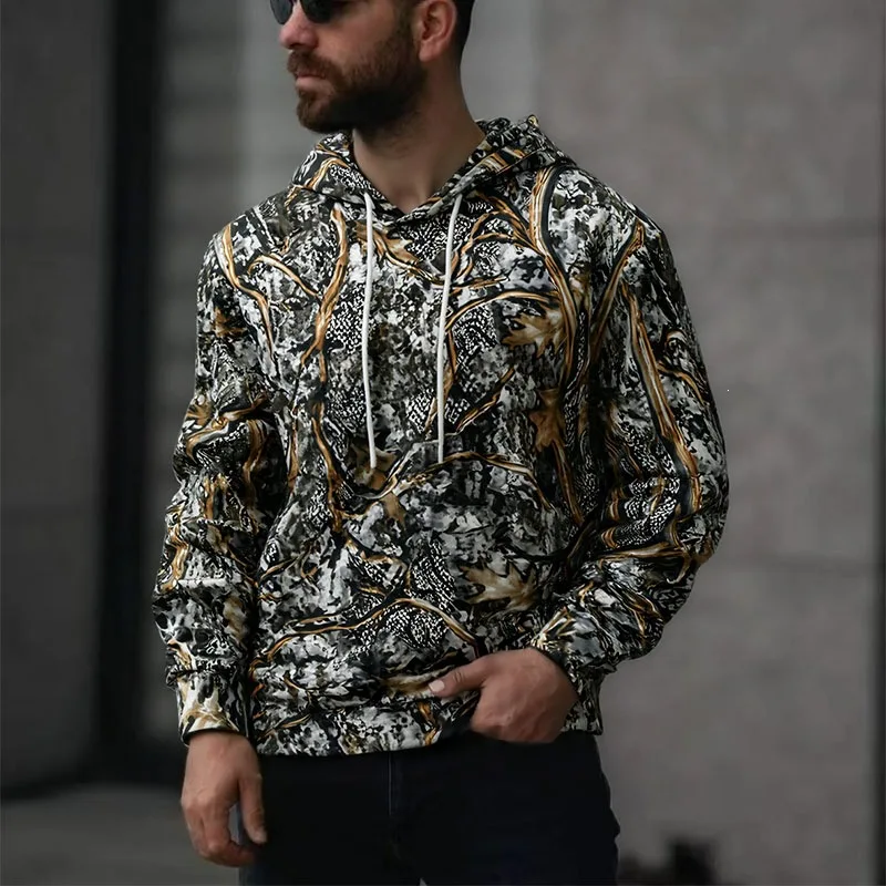 Fashionable Camouflage Hoodie Sweatshirt round Neck Printed Casual Men's Autumn 2026 Trendy Streetwear Comfortable Cotton Pol...