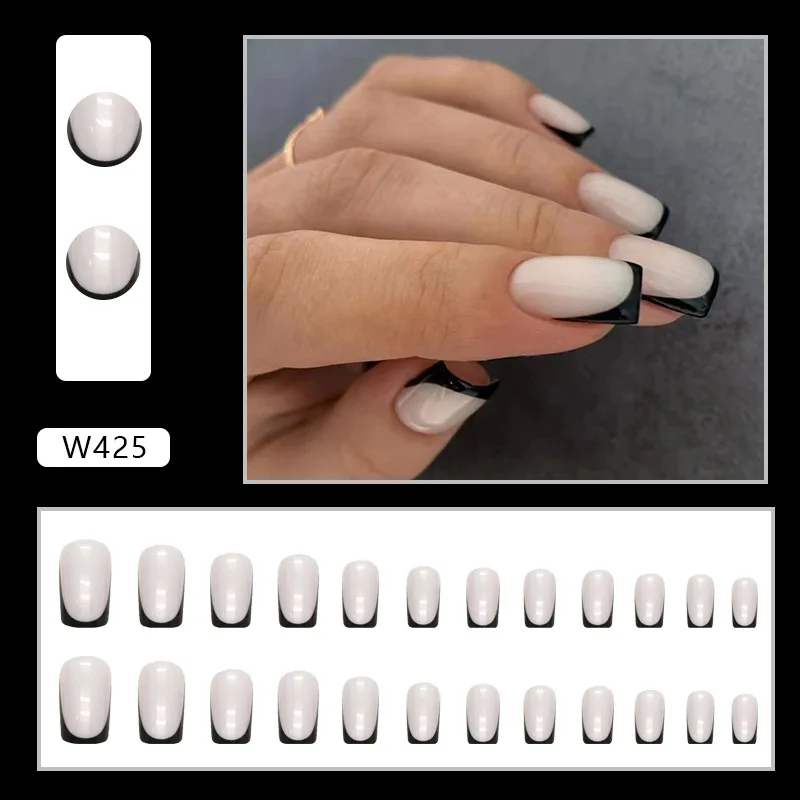 Auroral French 24 Pcs Press on Nails Pink Gradient Fake Nails Glossy Artificial Finger Manicure Reusable False Nails for Women