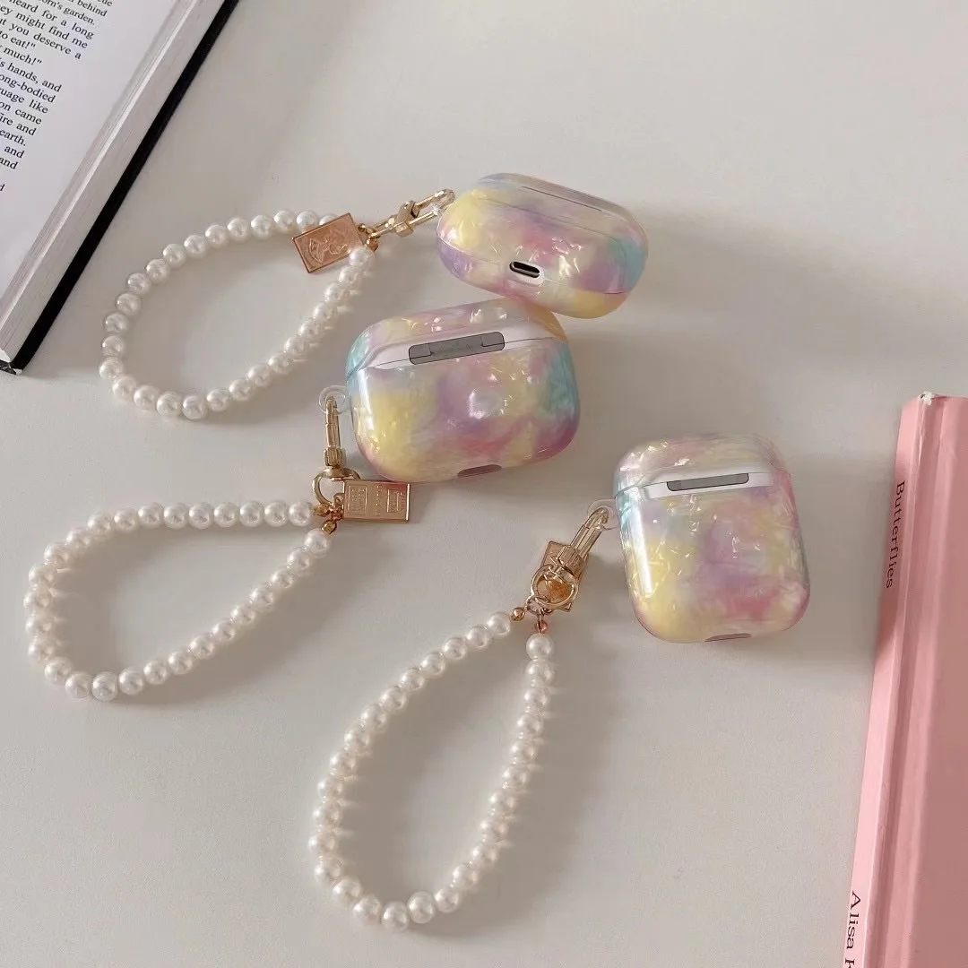 Luxury Colorful Case For Apple AirPods Pro 2 Case Shell Wireless Earphone Case For AirPods 1/2/3 Headset Box Cute Pearl keychain