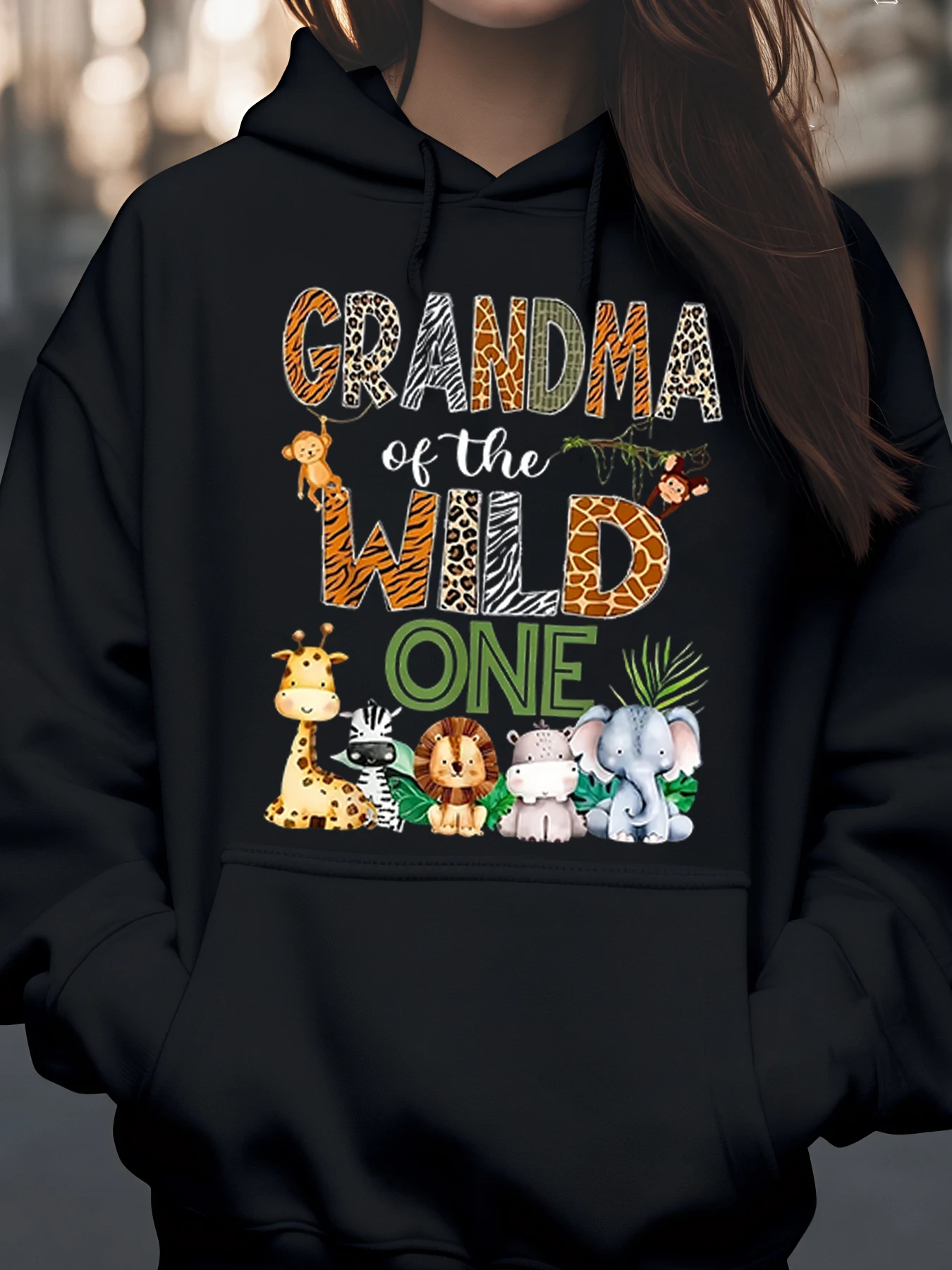 

Толстовка с принтом «Бабушка дикой природы» в стиле сафари, подарок для воссоединения семьи, женская повседневная одежда