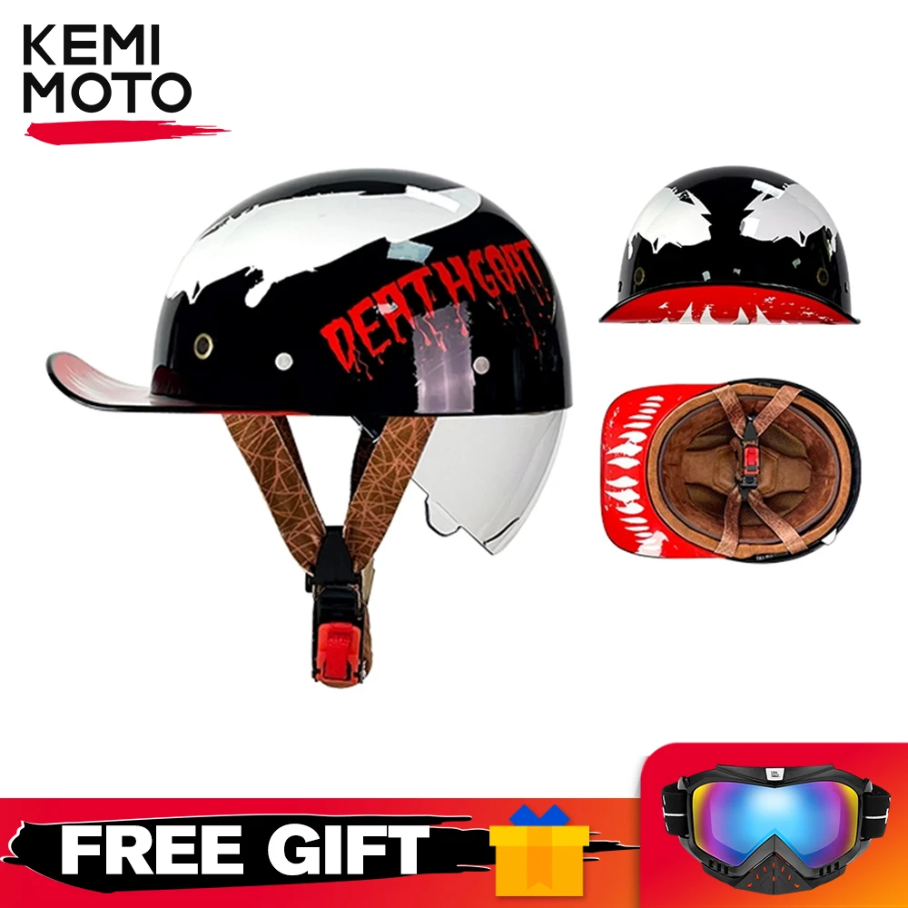 Motorcycle Half Helmet Retro For Man Baseball Cap DOT Certification Motocross With Goggles Lens ABS Material Safety Moto Helmet