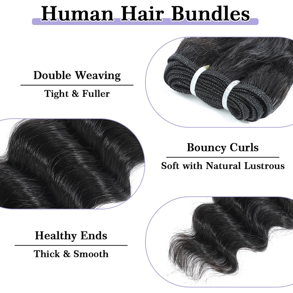 15A Double Drawn Virgin Bundles Raw Human Hair Bundles Loose Deep Wave Bundles Human Hair Unprocessed Hair Extensions 1/3/4 PCS