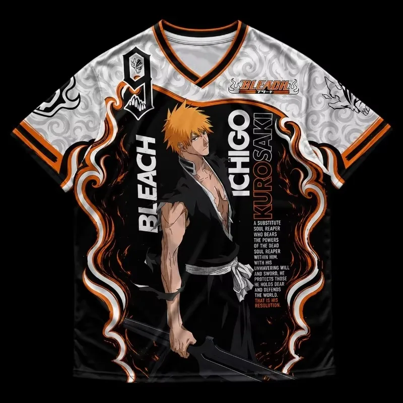 Trendy Collectible Unisex V Neck BLEACH Soul Reaper Jersey Soft Printed Top Ideal For Night Out And Casual Street Style Looks