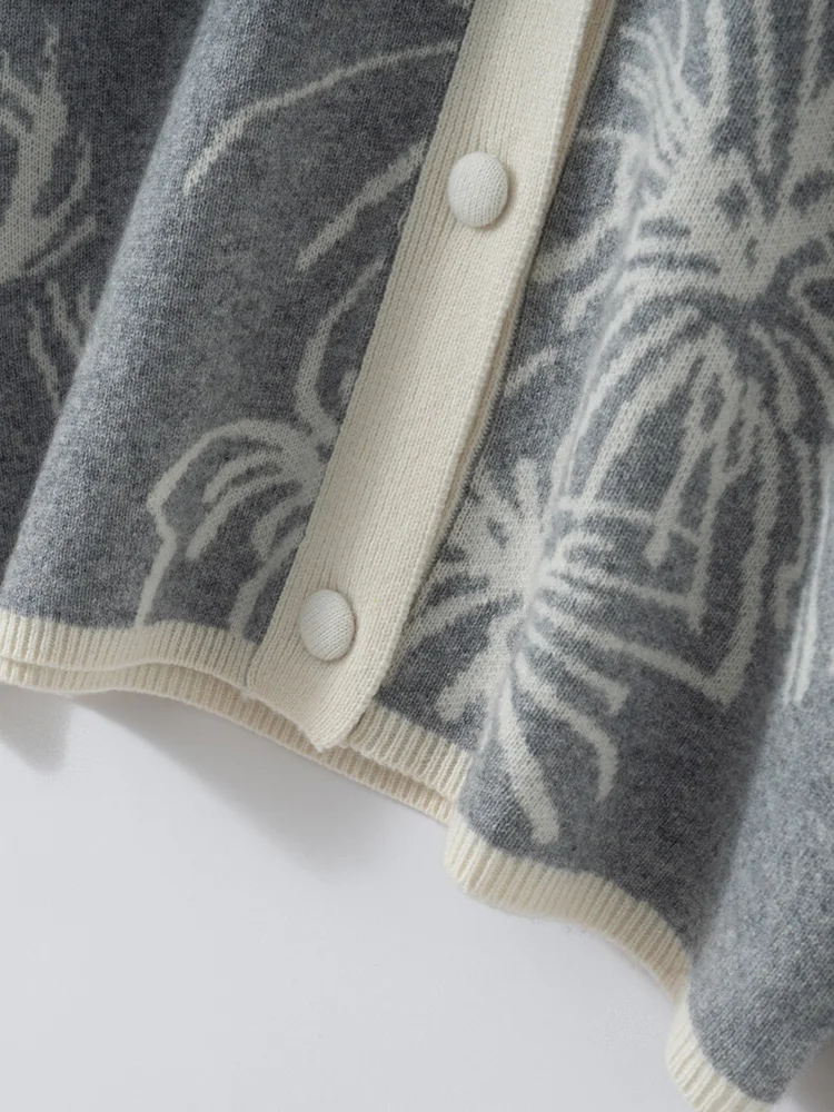 

New Chic Christmas Sweater Autumn Winter Women's Thick Jacquard 100% Cashmere Cardigan Casual Loose Overcoat Romance Clothes Top