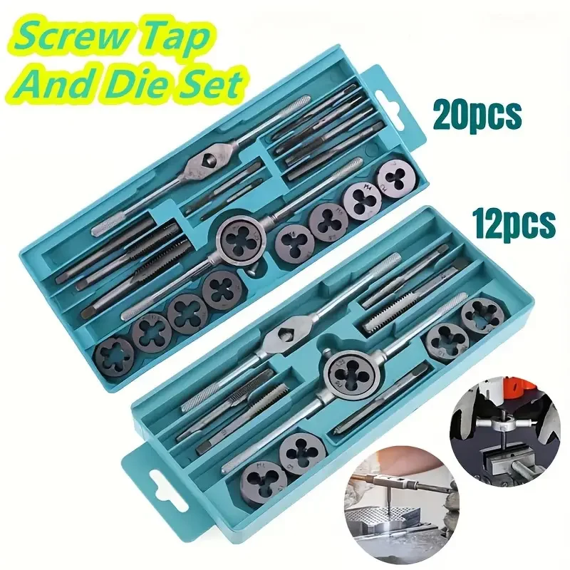 

12/20pcs M3-M12 Metric Tap And Die Set For Precise Thread Cutting And Repair With Hand Screw Taps Straight Taper And Thread Tool