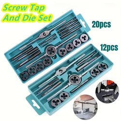 M3-M12 Metric Tap and Die Set, Precise Thread Cutting and Repair, Torneiras de rosca manual, Taper reto, Ferramenta de rosca, 12 PCs, 20PCs