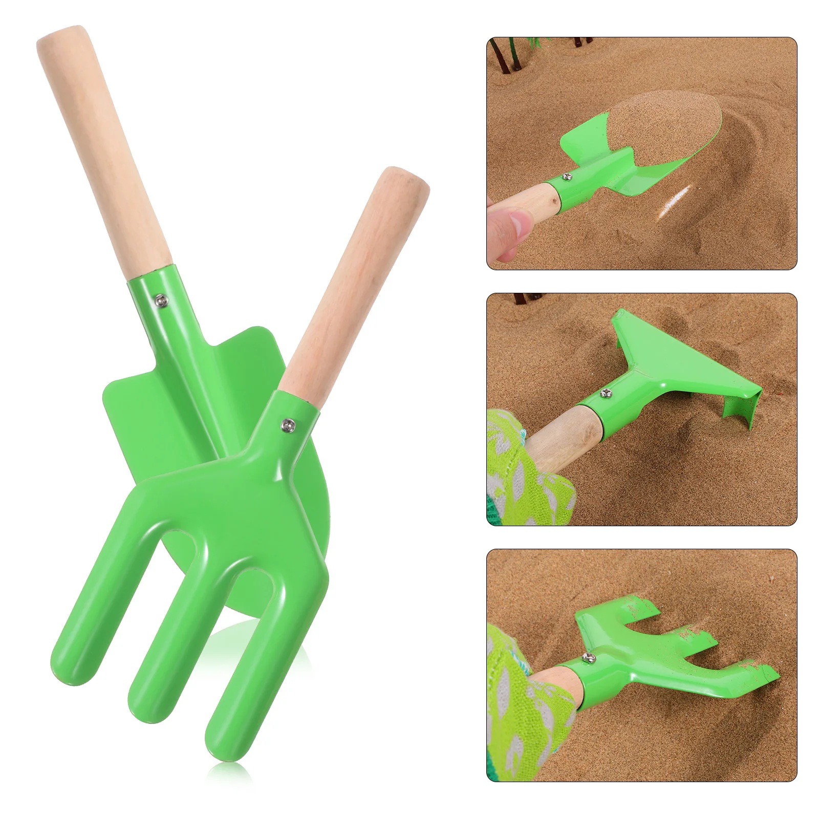 4Pcs Kids Gardening Tool Kit Wooden Handle Shovel Fork Rake Gloves Children Garden Tool Set Role Play Outdoor Equipment