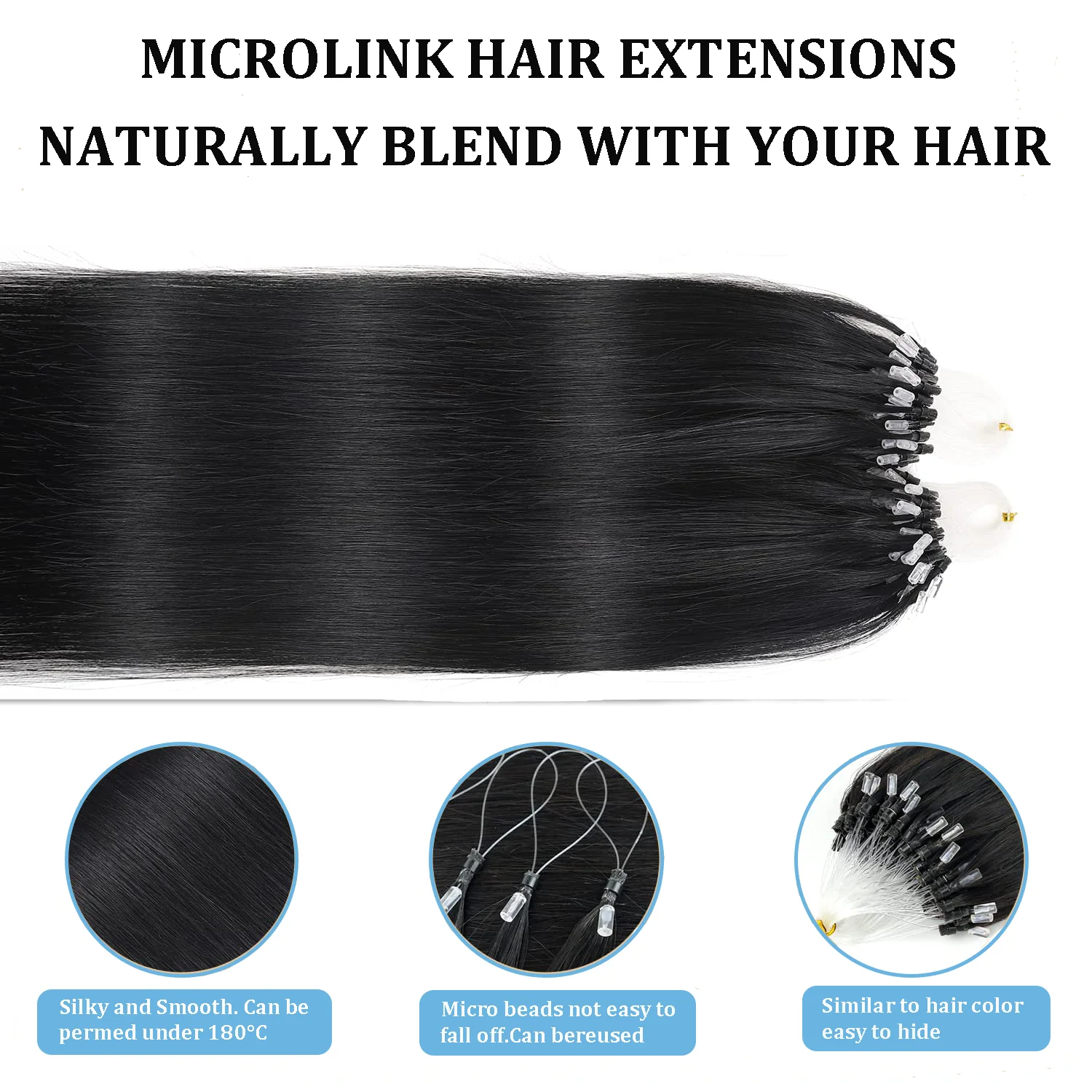 Straight Micro Loop Hair Extensions Human Hair Extension 50 Strands/Set Human Fusion Hair Natural Black Micro Hair 22