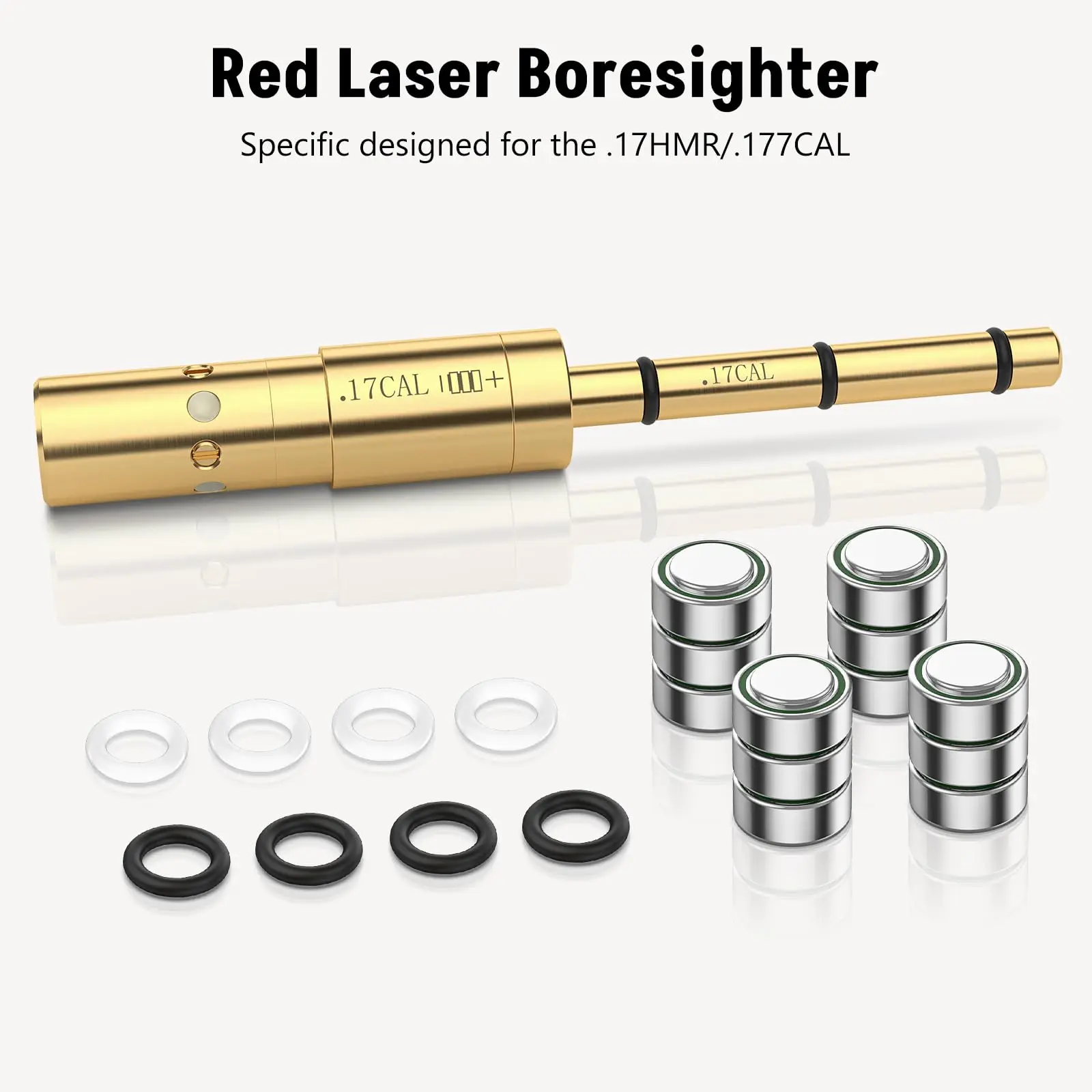 MidTen .177 Cal Laser Bore Sight End Barrel End Barrel Boresighter with 4 Sets of Batteries and Spare O-Rings For Pistol Rifle