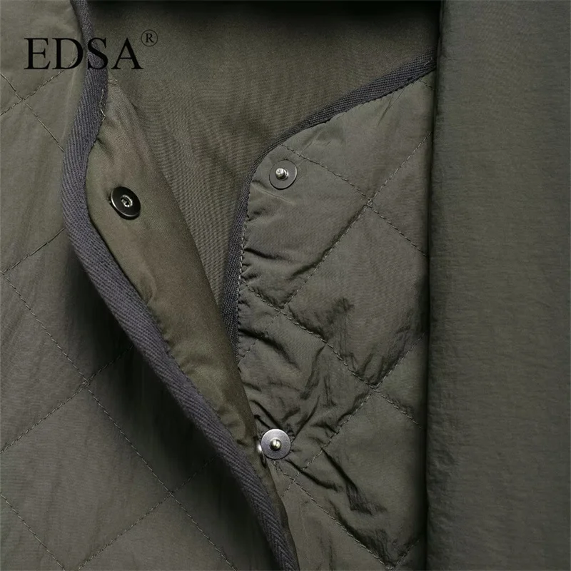 EDSA Women Padded Coat with Scarf Outerwears Retro Snow Parka Elegant Luxury Coat Warm Female Winter Outerwear