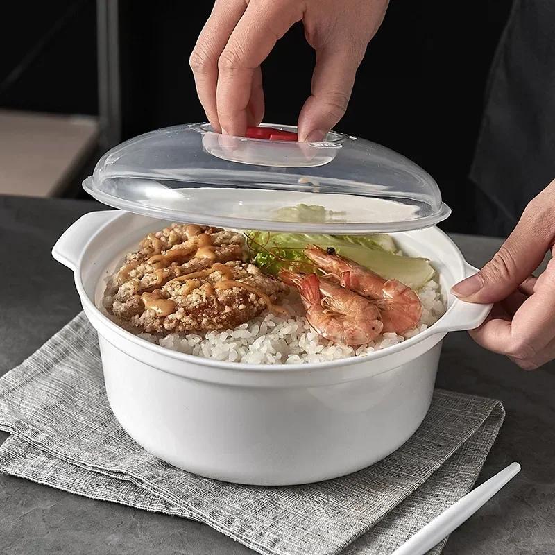 

Double-eared Plastic Lunch Box with Round Lid Microwave Heating Fresh-keeping Box Steamed Buns Instant Noodle Bowl Tableware