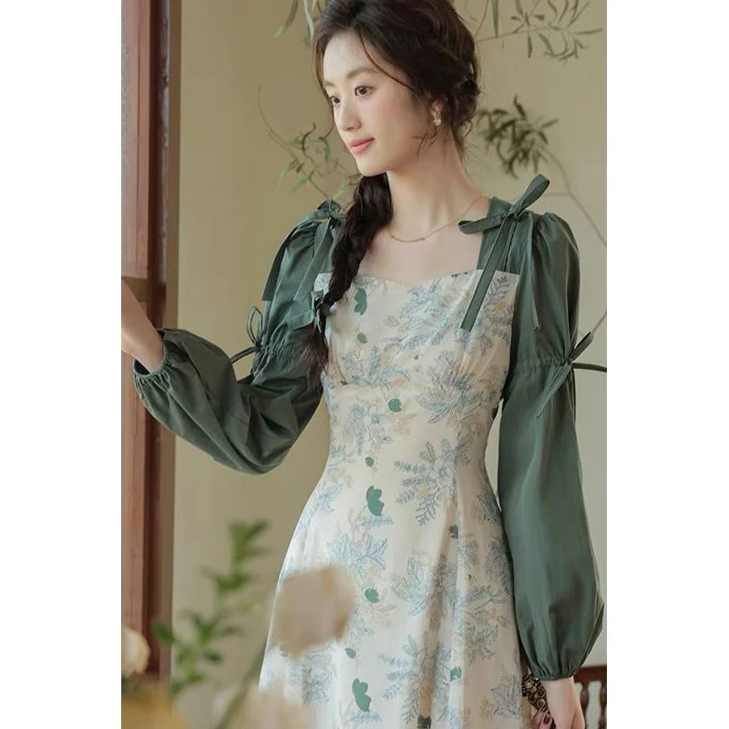 

Women 2000s Retro Art Fragmented Flower Dress 2024 Spring New Elegant Goddess Style Gentle Sweet French Chic Long Dresses Female