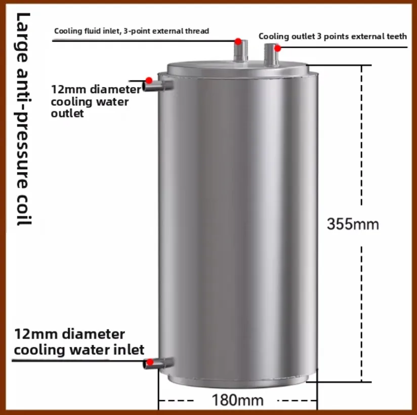 8L Coil Cooler 355*180*180mm Heat Exchanger Tube Array Cold And Hot Water Distilling Equipment 304 Stainless Steel
