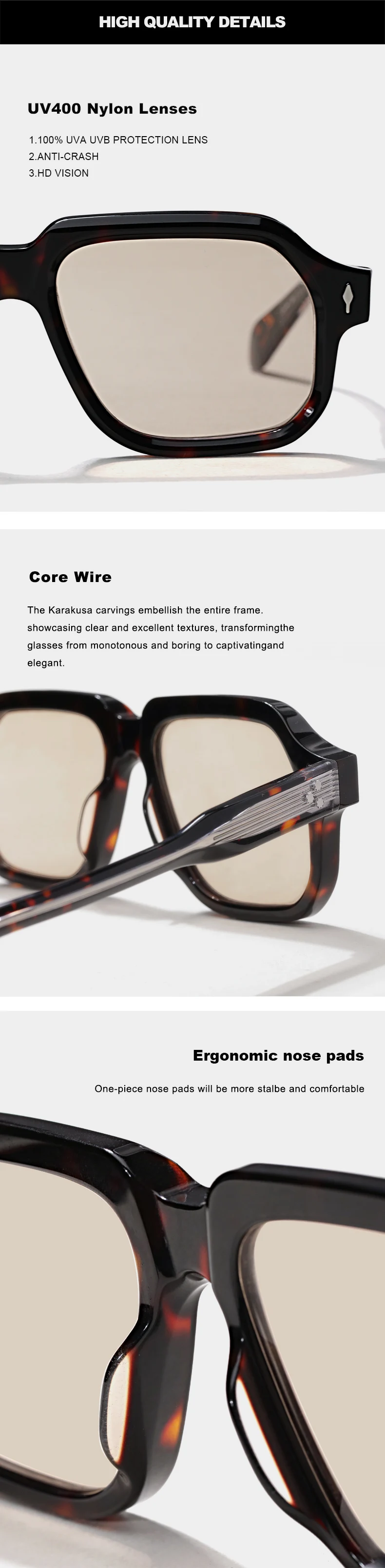Hohe Qualität Übergroße Luxus Marke Designer Sonnenbrille Mann Acetat Mode Frauen Gläser UV400 Outdoor Handgemachte Brillen Männer – Detail 5